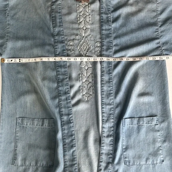 Embroidered Denim Duster with Cross Design - Picture 3 of 8